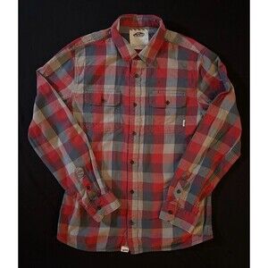 Vans Alameda Button Up Flannel Shirt Red Gray Blue Checkered Size Large